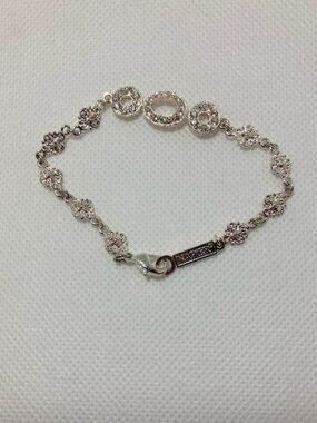 Napier Silver Tone Link Bracelet Pave Crystal Flowers Elegant Layer Bling OS
